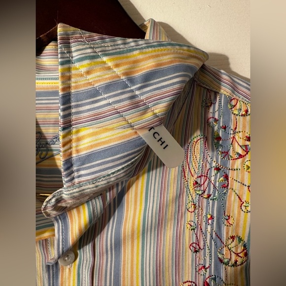 BUGATCHI UOMO XL Pastel Stripe Decorative Vertical Embroidery Spread Collar NICE - Picture 8 of 15